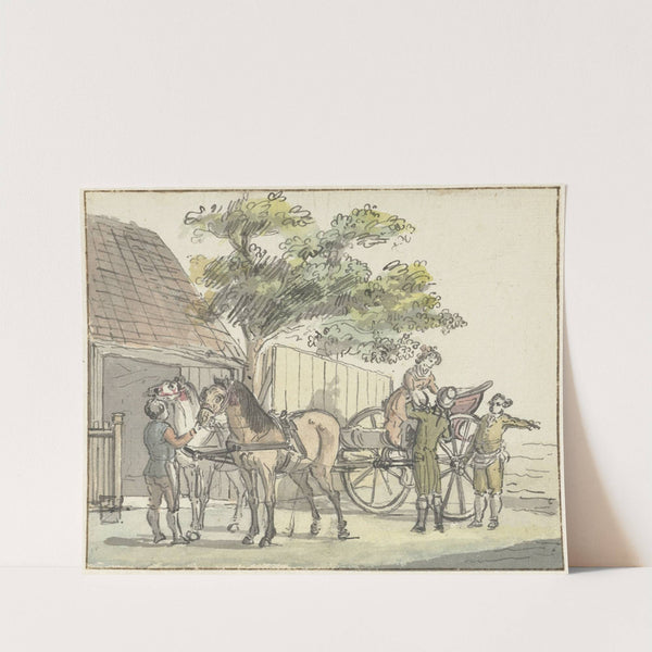 Wagen met twee paarden bij de uitspanning De Donkere Kuil bij Haarlem by Reinier Vinkeles