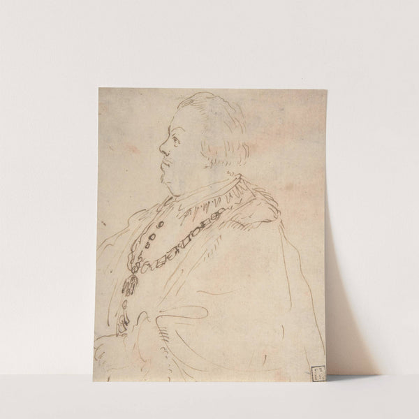 Waist-Length Portrait of a Man Wearing the Order of the Golden Fleece, in Profile Facing Left by Guercino