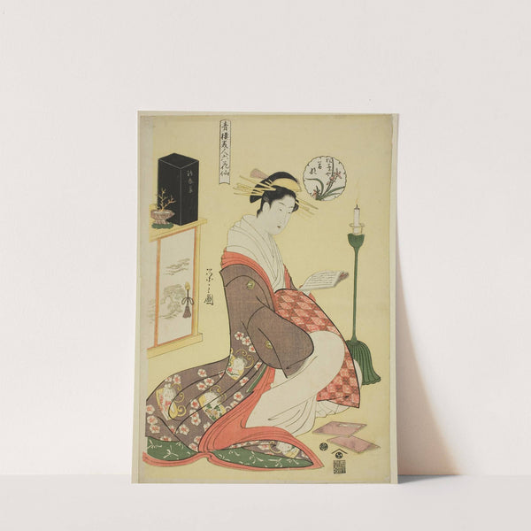 Wakana of the Matsubaya, from the series ‘Beauties of the Pleasure Quarters as the Six Floral Immortals (Seiro bijin rokkasen)’ (c. 1794-95) by Chōbunsai Eishi