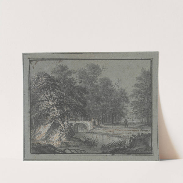 Wald mit Wasser und einer Brücke, dabei mehrere Figuren by Johann Caspar Zehender
