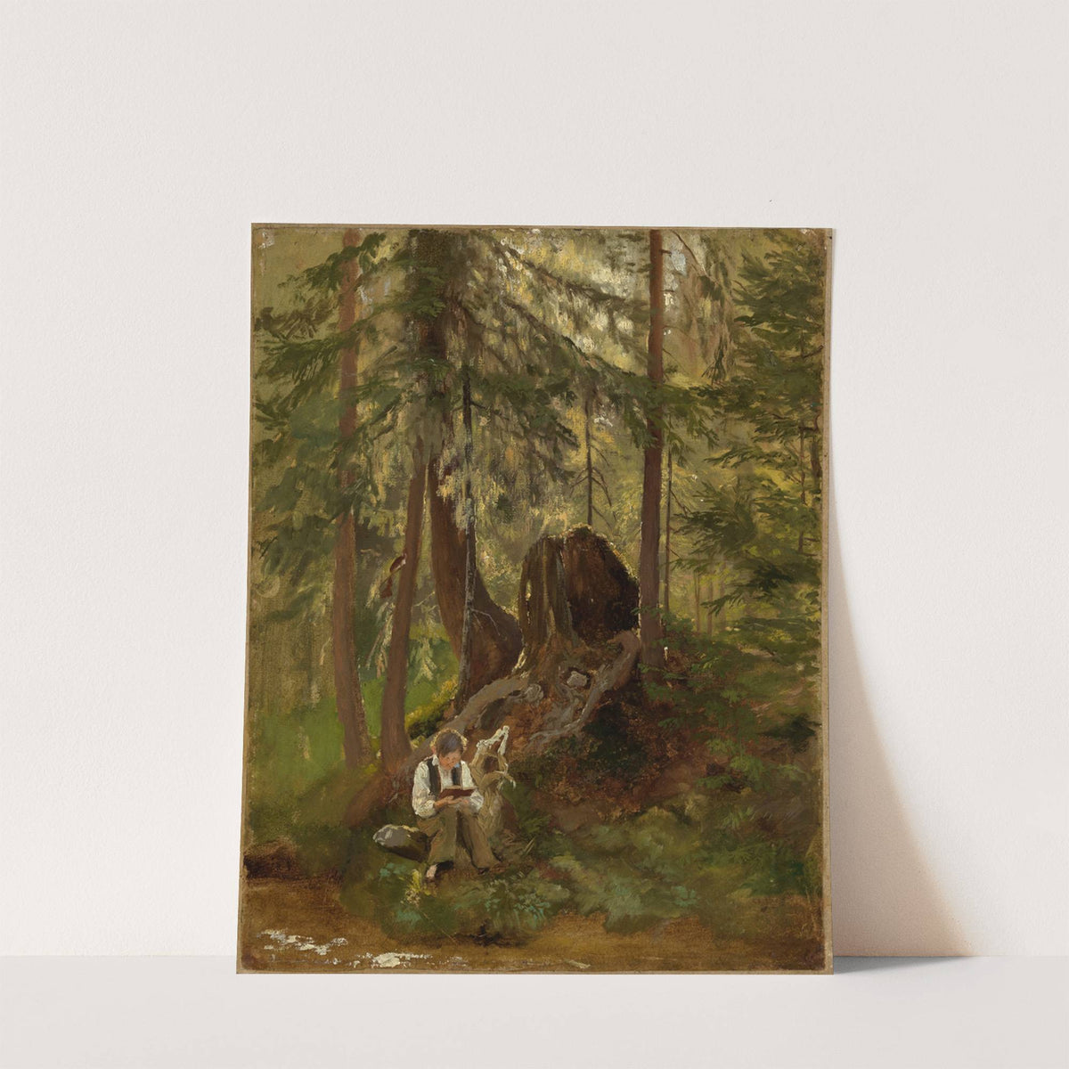 Waldinneres mit lesendem Knaben (ca 1860) by Hans Thoma