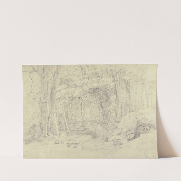 Waldinneres, unten rechts zwei karikierte männliche Profilköpfe by Johann Wilhelm Schirmer