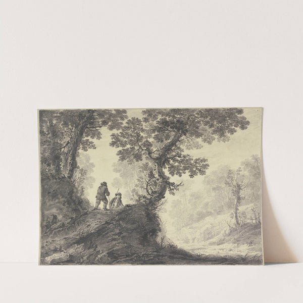 Waldlandschaft, links auf einer Anhöhe zwei Wanderer by Jean-Baptiste Pillement