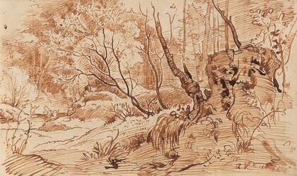 Waldlandschaft mit badenden Kindern (Ca. 1860)