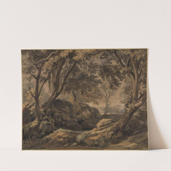 Waldlandschaft mit Blick auf Olevano und den Monte Cavo by Johann Wilhelm Schirmer