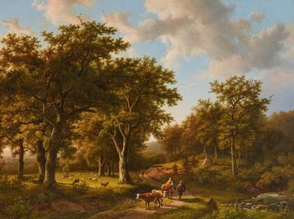 Waldlandschaft mit Hirten und Vieh