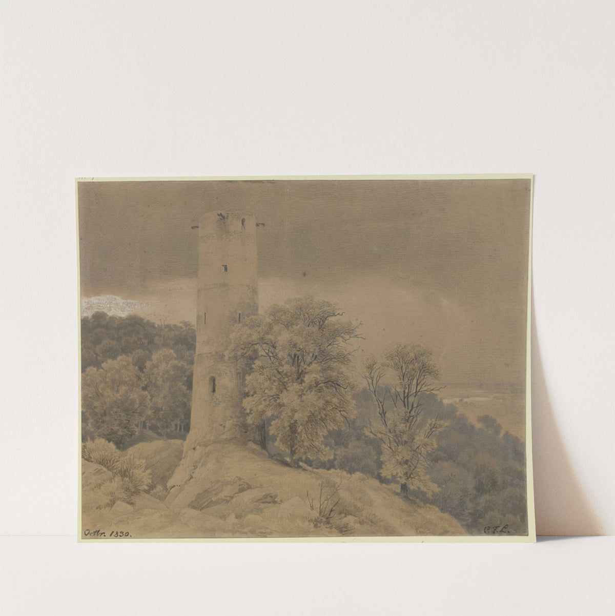 Waldlandschaft mit Wartturm by Karl Friedrich Lessing