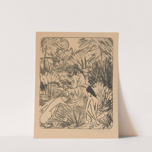 Waldsee mit drei badenden und einem sitzenden Mädchen 2 (1918) by Otto Mueller