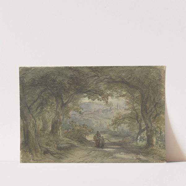 Waldweg mit Ausblick auf ein Dorf by Anton Burger