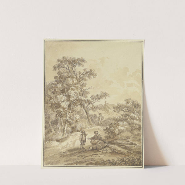 Waldweg mit einem Jäger, im Vordergrund eine Frau mit zwei Knaben, der eine schlafend by Johann Ludwig Ernst Morgenstern