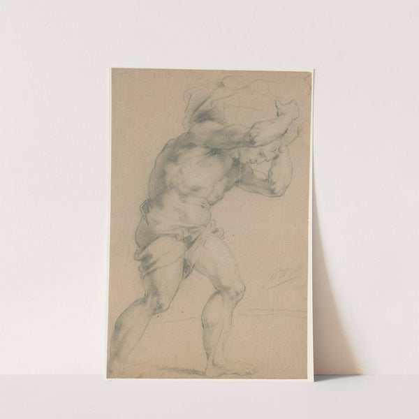 Walking naked man, carrying a load by Jacob de Wit