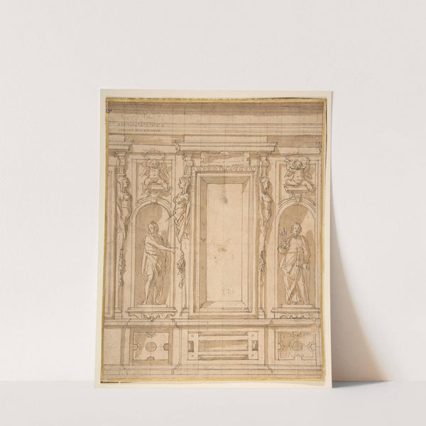 Wall Elevation with a Window and Statues of Saint John the Baptist and Saint Peter in Niches by Lazzaro Tavarone