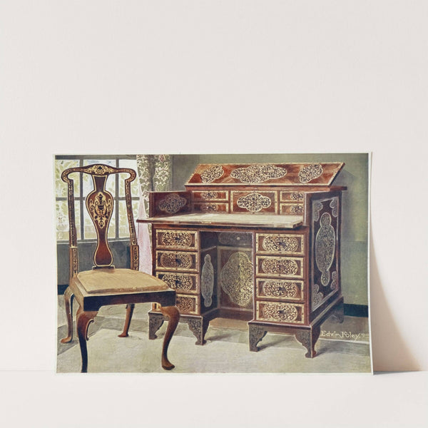 Walnut inlaid writing-table by Edwin Foley