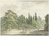 Wandelaars op een terras van de Villa Conti te Frascati