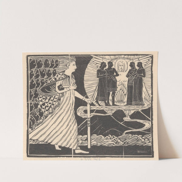 Wandelende vrouw en gevleugelde figuur by Mathieu Lauweriks