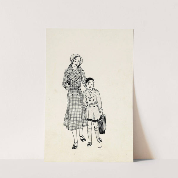 Wandelende vrouw en jongen by Miep de Feijter