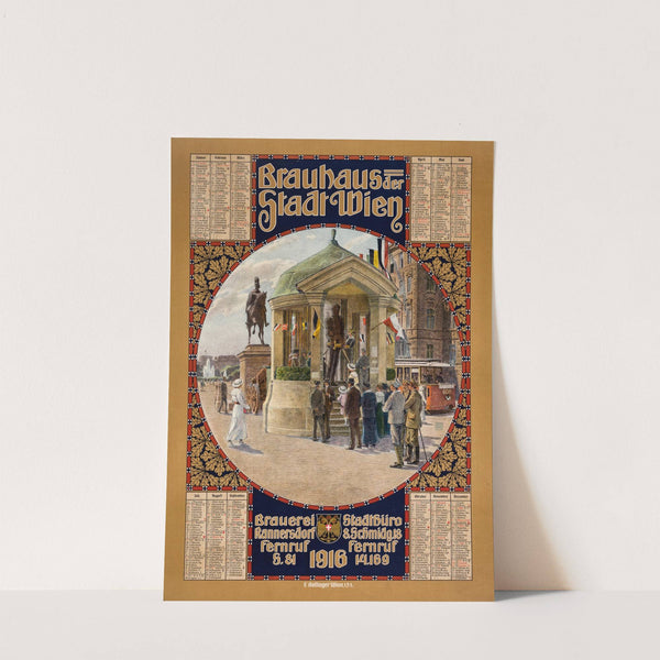 Wandkalender des Brauhauses der Stadt Wien für das Jahr 1916 mit Darstellung des ‘Wehrmannes in Eisen’ (1915) by Robert Ludwig Richter