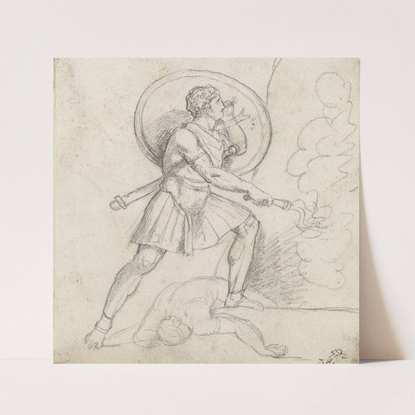 Warrior with a Shield and Torch (1775-80) by Jacques Louis David