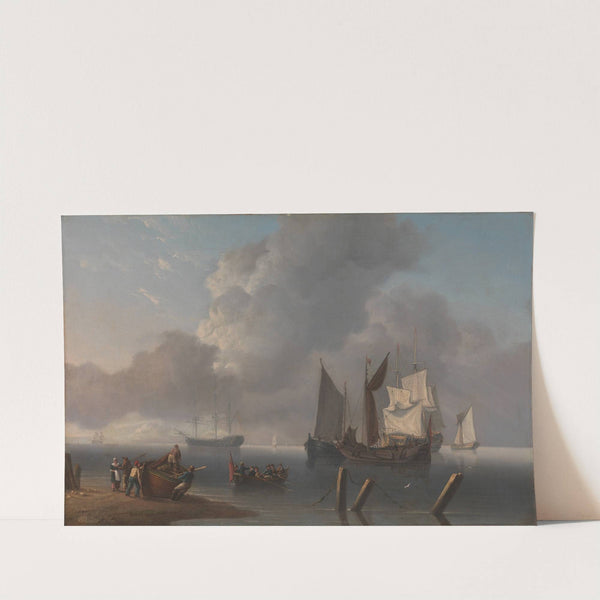 Warships Lying Offshore, the Commanding Admiral Being Rowed out to Join the Flagship, Her Sails Illu... by Charles Martin Powell