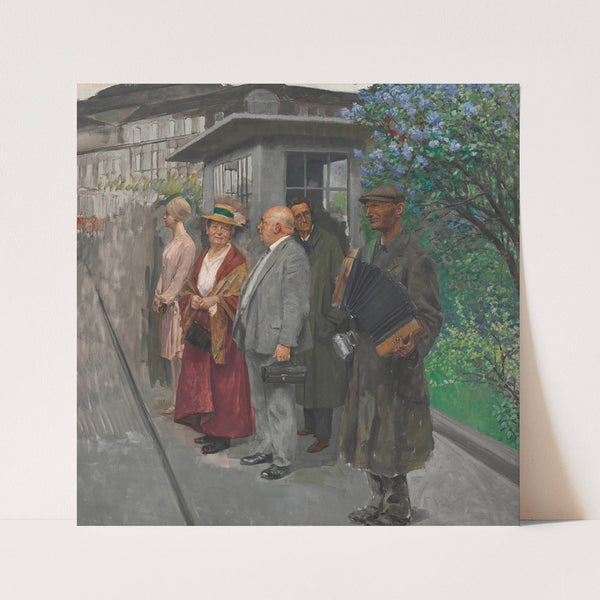 Warten auf den 2er (Straßenbahnhaltestelle) (1923) by Josef Engelhart