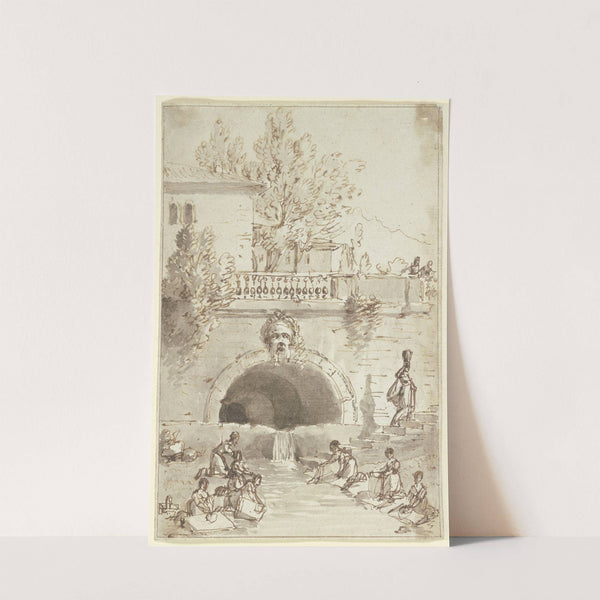 Wäscherinnen an einem alten Brunnen by Hubert Robert