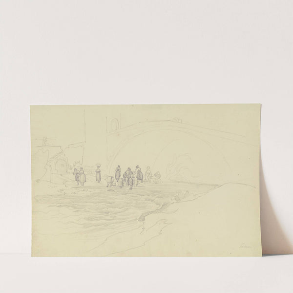 Wäscherinnen bei einer Brücke by August Lucas