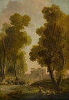 Washerwomen in a landscape, with a group of shepherds before an allée of trees