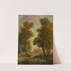 Washerwomen in a landscape, with a group of shepherds before an allée of trees by Hubert Robert