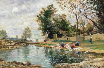 Washerwomen on the Banks of a River