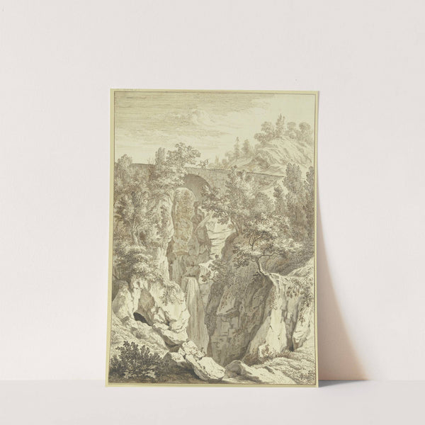 Wasserfall, über welchen eine Steinbrücke führt by Albert Meyeringh