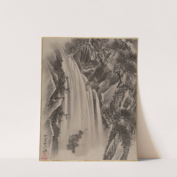 Waterfall, Eagle and Monkey (ca. 1887) by Kawanabe Kyōsai