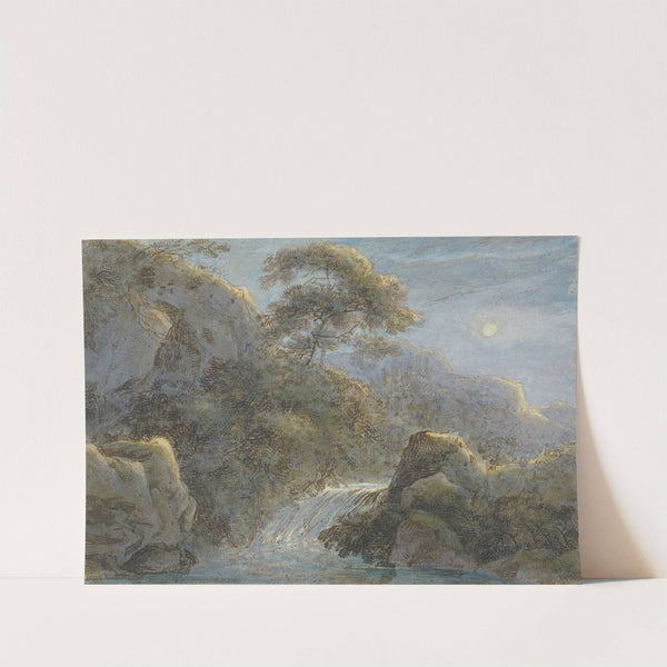 Waterfall in the Mountains by Moonlight by Franz Kobell