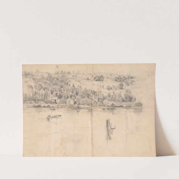 Waterfront scene with boats and buildings on embankment (1840-1860) by James Fuller Queen