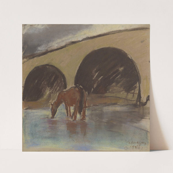 Watering (Horse Drinking from a River under an Arch Bridge) (1930) by Zolo Palugyay
