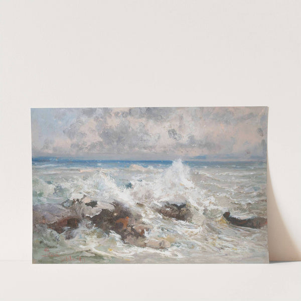 Waves crashing on the rocks at Bordighera by Pompeo Mariani