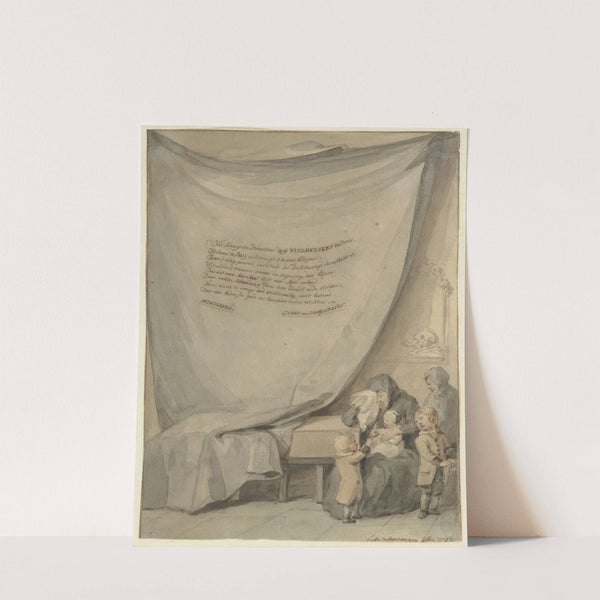 Weduwe met vier kinderen bij een doodskist (1782) by Aert Schouman