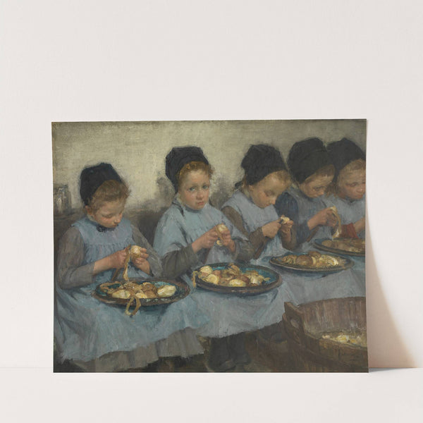 Weesmeisjes schillen aardappelen by Pierre Jacques Dierckx