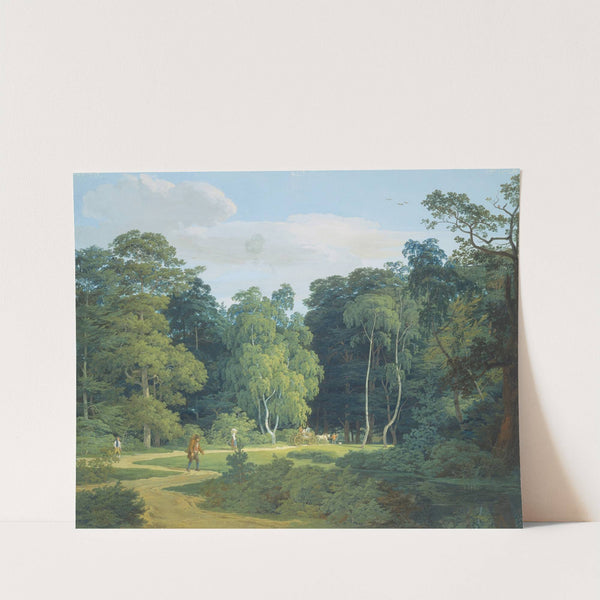 Weg im Wald zwischen Birken und Buchen, mit mehreren Wanderern und einem Bauernwagen mit zwei Schimmeln (1805) by Anton Radl