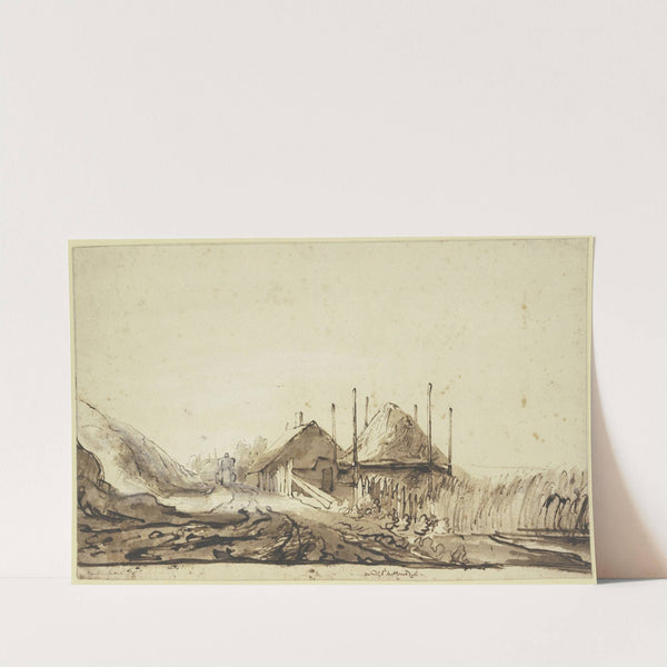 Weg mit zwei Häusern am St. Anthonisdeich by Abraham Furnerius