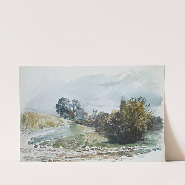 Weg zwischen Kornfeld und Sträuchern mit Katen im Hintergrund by Wilhelm Busch