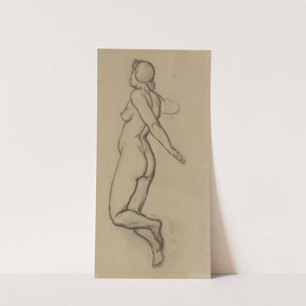 Weiblicher Akt, kniend nach links, halb rücklings gesehen, der linke Arm rückwärts ausgestreckt by Victor Müller