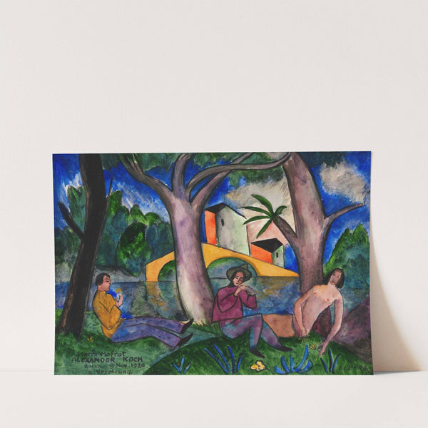 Weiblicher Akt und zwei Männer im Grünen by Josef Eberz