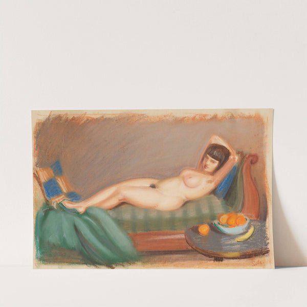 Weiblicher liegender Akt mit hinter dem Kopf verschränkten Armen (1930) by Georg Scholz