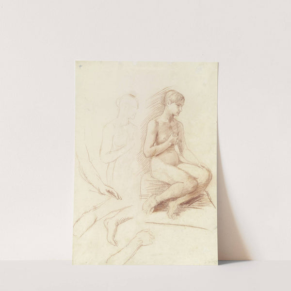 Weiblicher sitzender Akt, daneben Bein- und Armstudien by Hans Von Marées