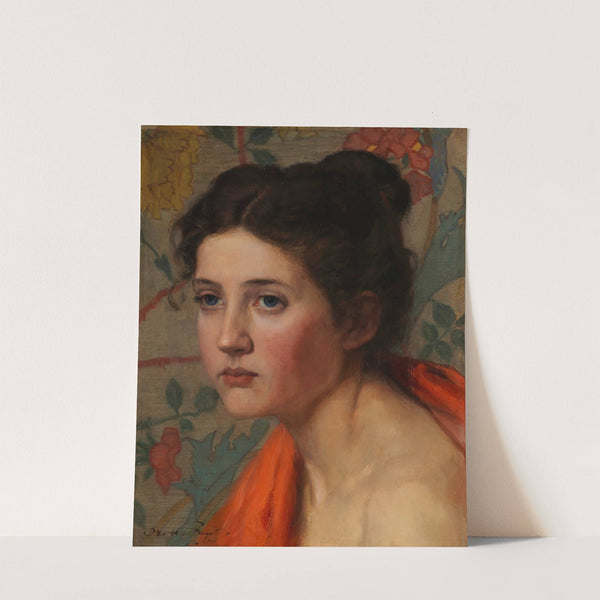 Weiblicher Studienkopf vor floralem Hintergrund (1898) by Otto Heinrich Engel