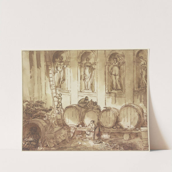 Weinlager in einer Nischenhalle mit vier Statuen antiker Gottheiten (1769) by Hubert Robert