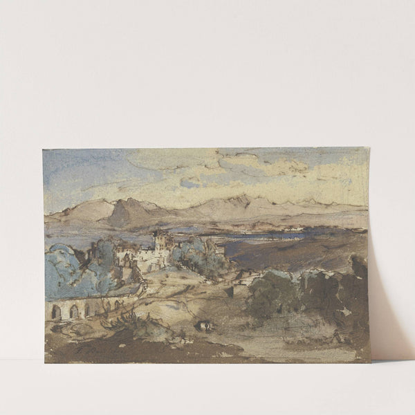 Weite Hochebene mit See, im Vordergrund Kastell und Aquädukt by Fritz Bamberger