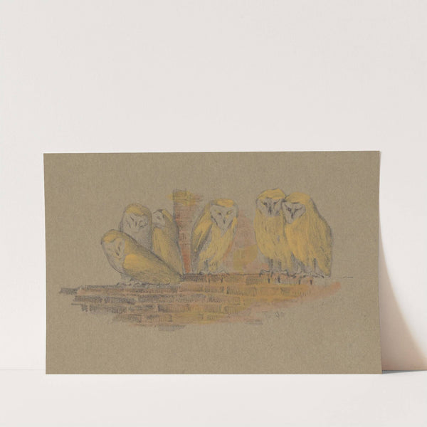 Wenskaart met zes uilen by Theo van Hoytema