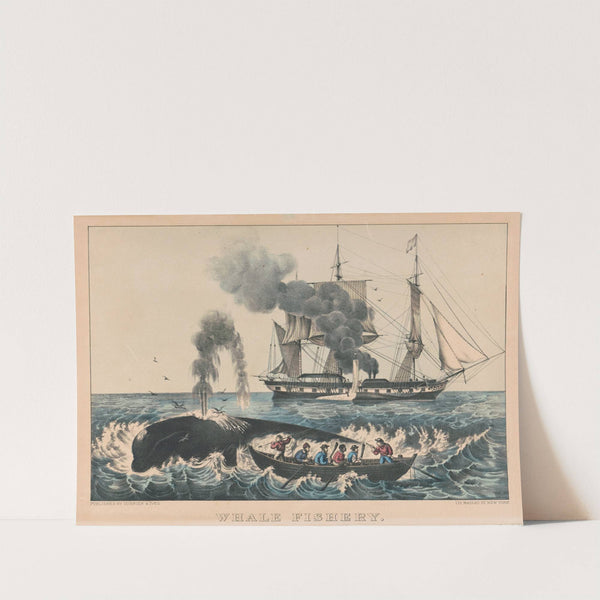 Whale fishery; attacking a right whale by Currier & Ives.