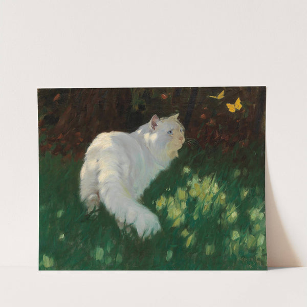 White Cat and Butterflies by Arthur Heyer